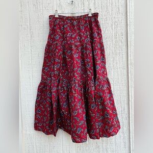‘Hamilton’ vintage red paisley tiered adjustable stretchy midi maxi skirt
